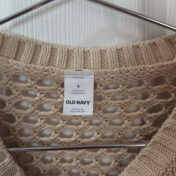 Chunky Knit Tan Sweater Old Navy crochet crop top size small - Picture 2 of 3